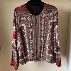 Women's Red Paisley Bomber Jacket - Versatile Layering Piece